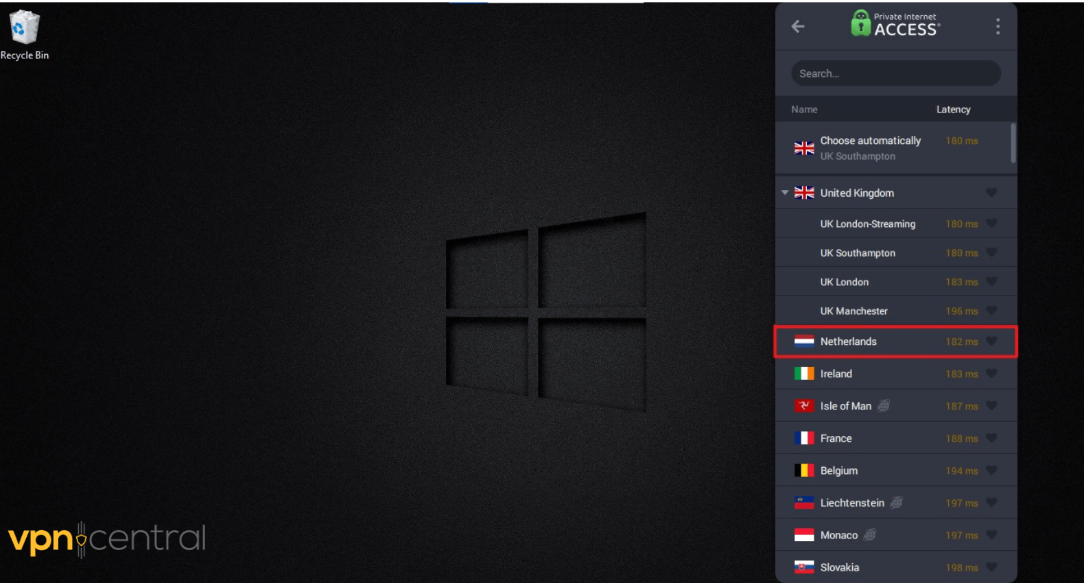 List of Servers on PIA