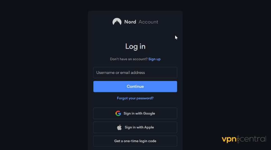 nordvpn login