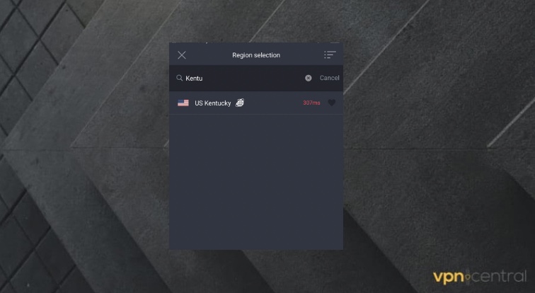 Select Kentucky Server on PIA VPN