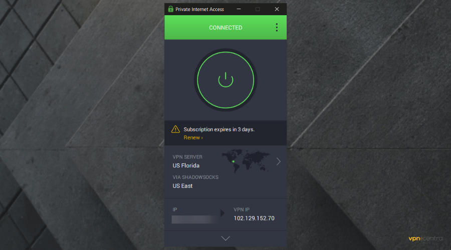 pia connected to florida server