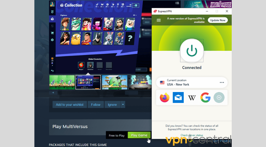 MultiVersus with ExpressVPN on
