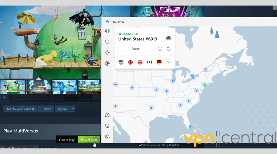 MultiVersus with NordVPN on