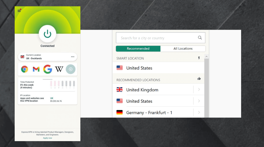 Connect UK server on ExpressVPN