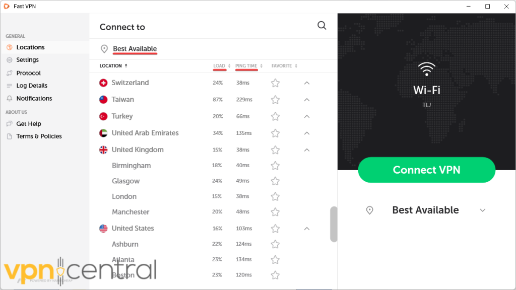 fastvpn servers ping