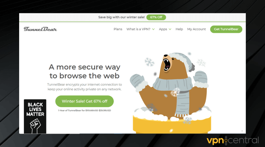 tunnelbear user interface