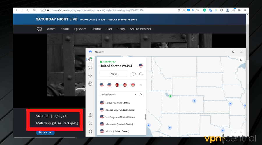 watch snl in south africa with nordvpn connected to the us
