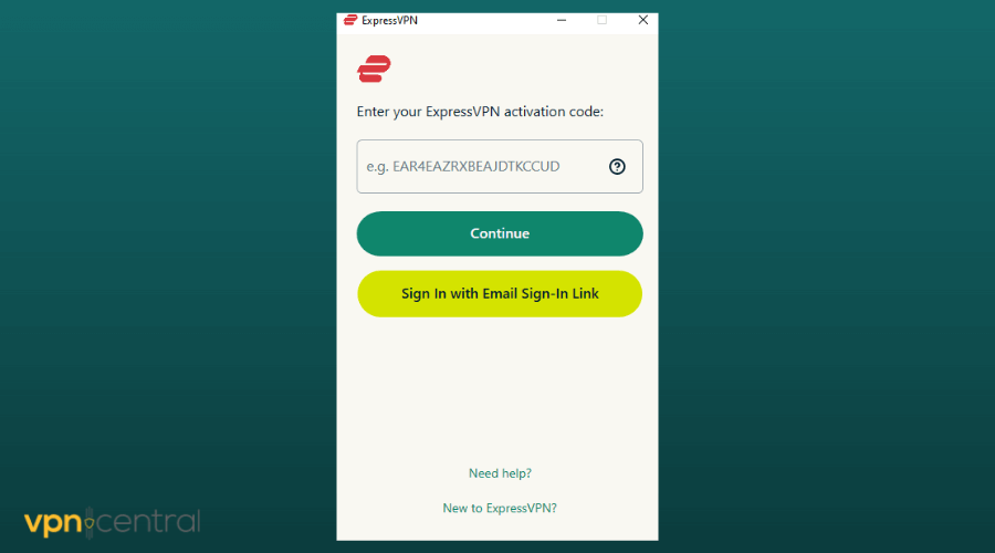 expressvpn login window