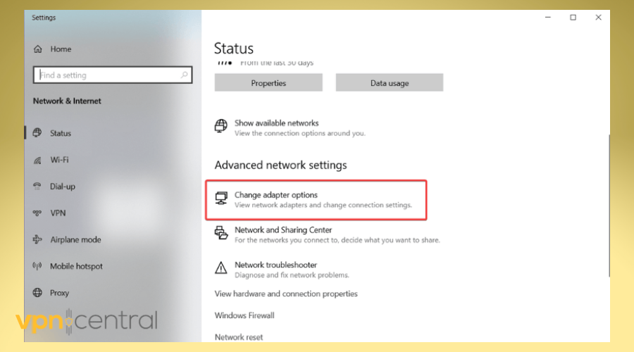 change adapter options on pc