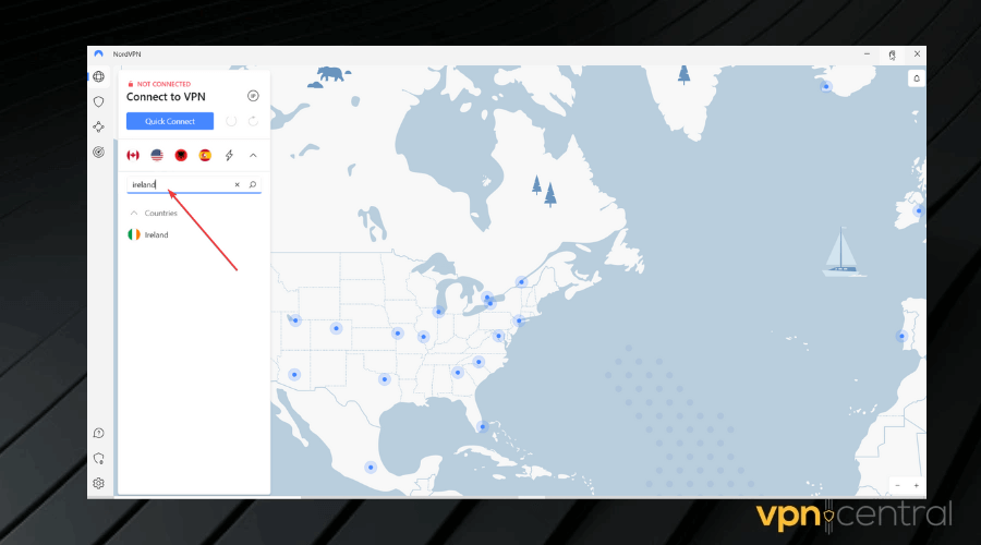 nordvpn search for servers in ireland