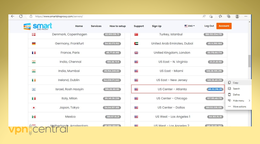 smart dns copy us server addresss