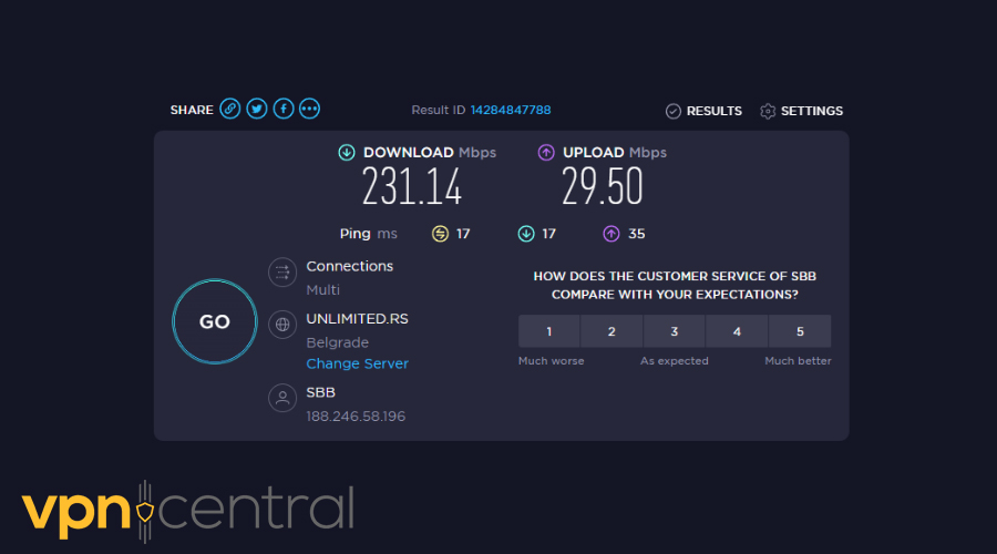 Surfshark test - base speed