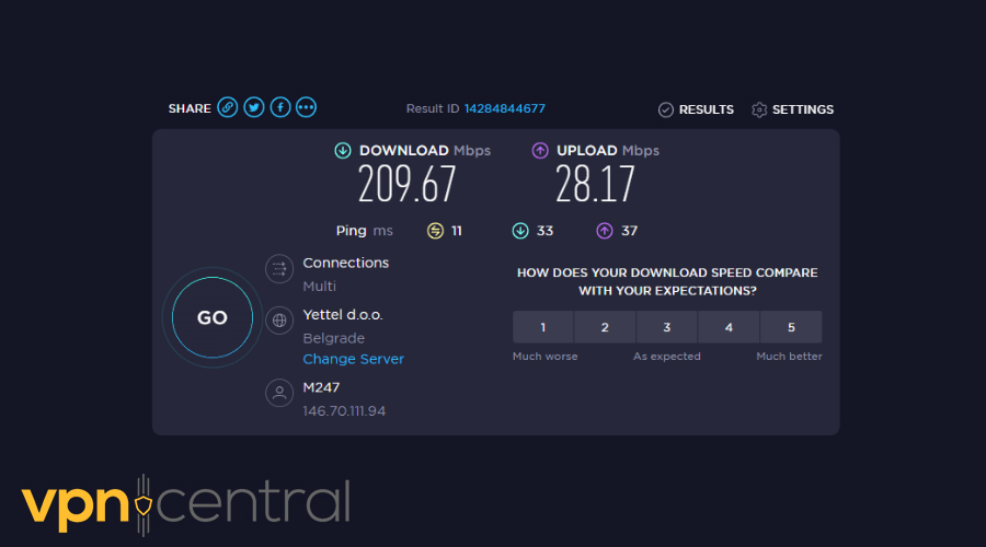 Surfshark test - Serbia speed