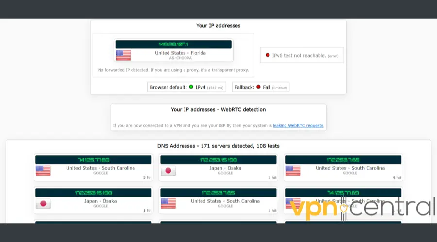 IP leak test with Bright VPN on