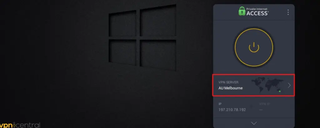 PIA server selected to AU