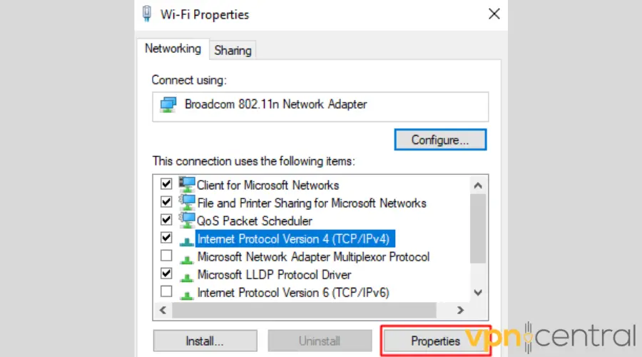 Internet protocol 4 properties
