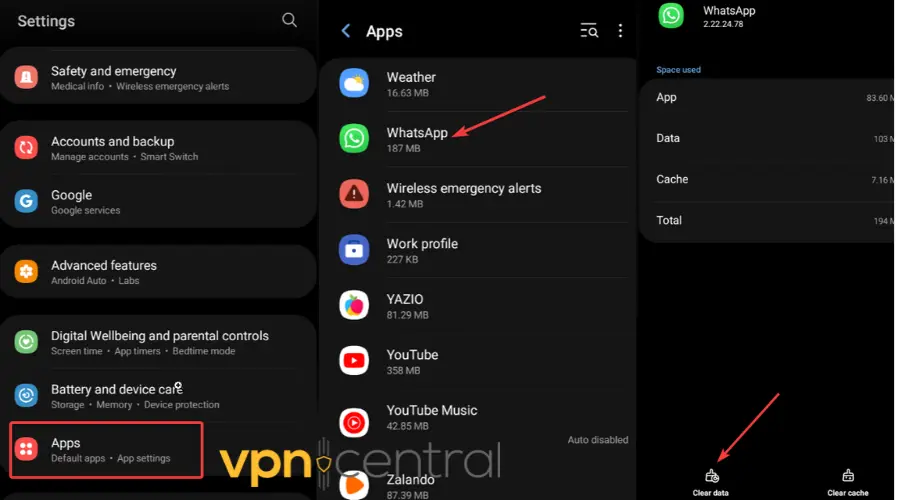 clear data wahatsapp