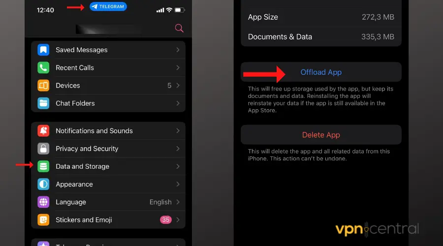 clear telegram cache ios