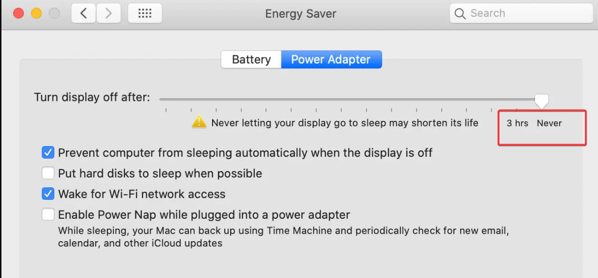 computer sleep never macos