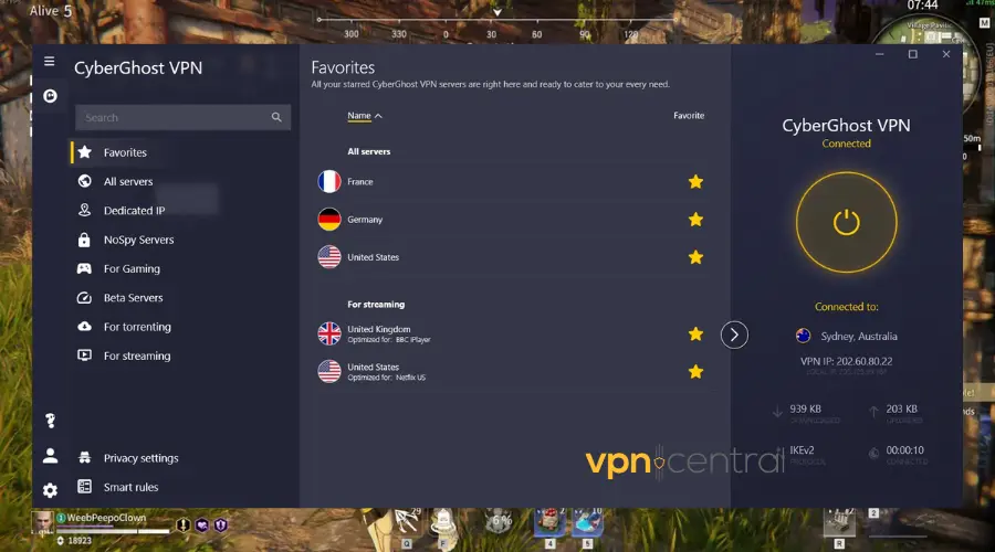 cyberghost vpn naraka bladepoint