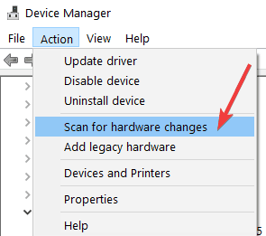 device manager scan for hardware changes
