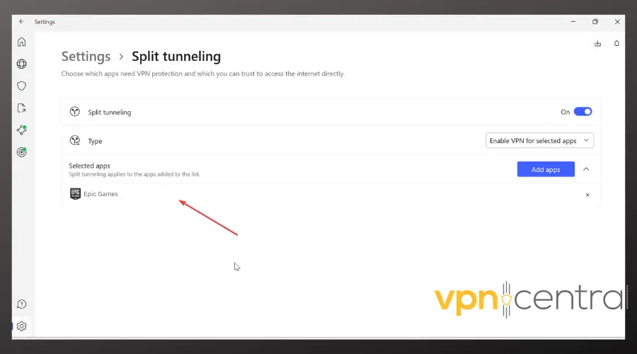 enable split tunneling for fortnite