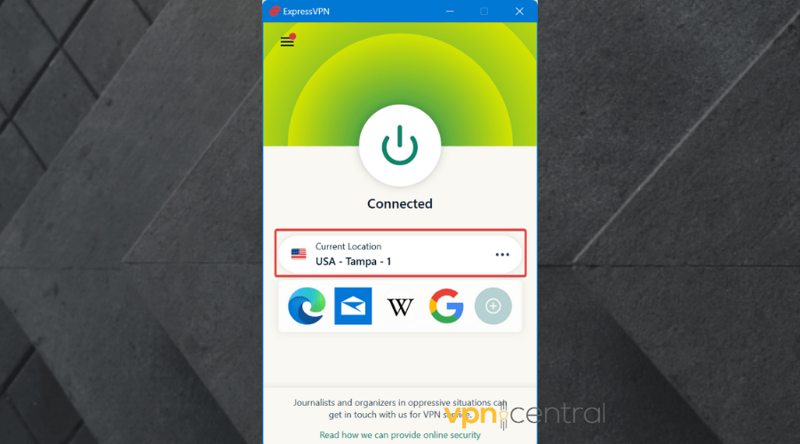 expressvpn connected to tampa server