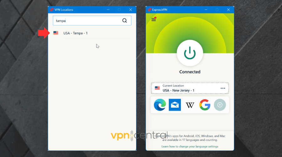 expressvpn search for tampa server