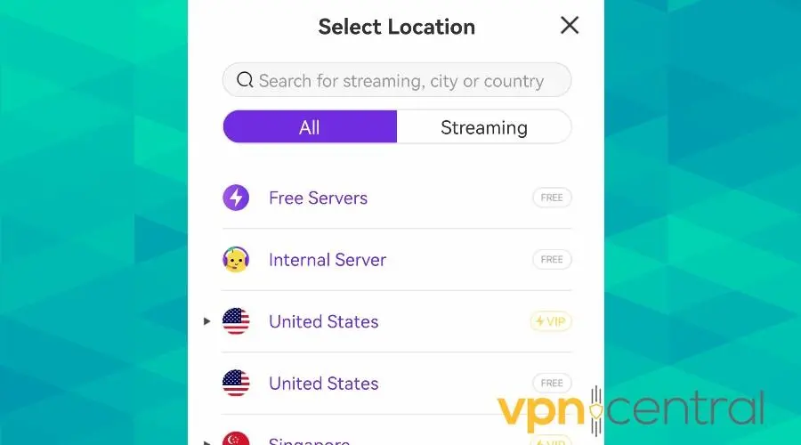 potatovpn select location
