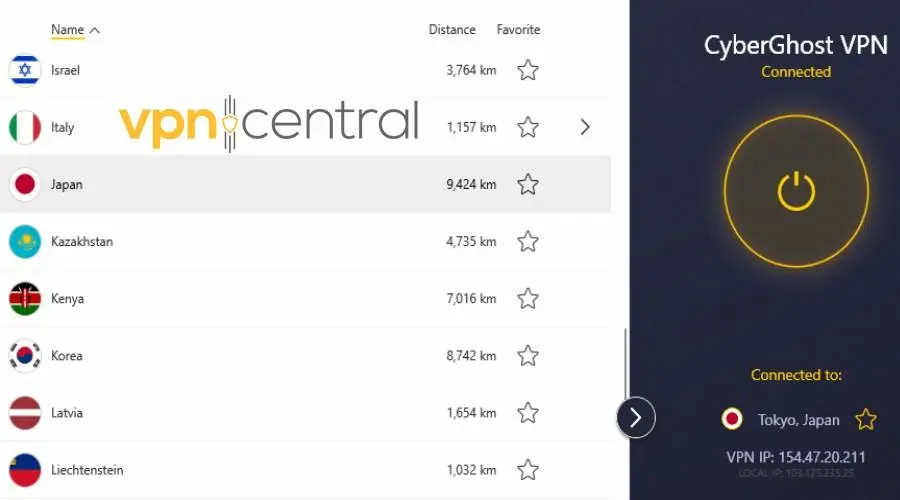 cyberghost japan server