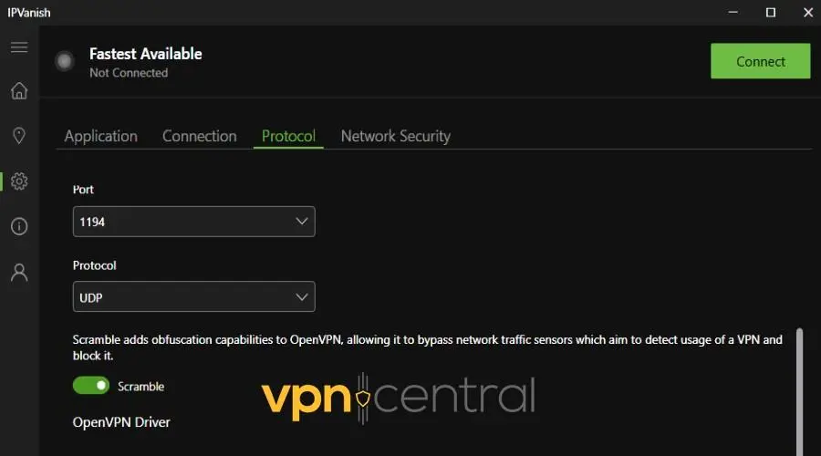 ipvanish protocol settings