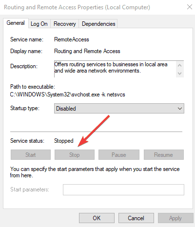 routing and remote access stop