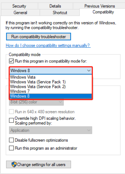 run app in compatibility mode