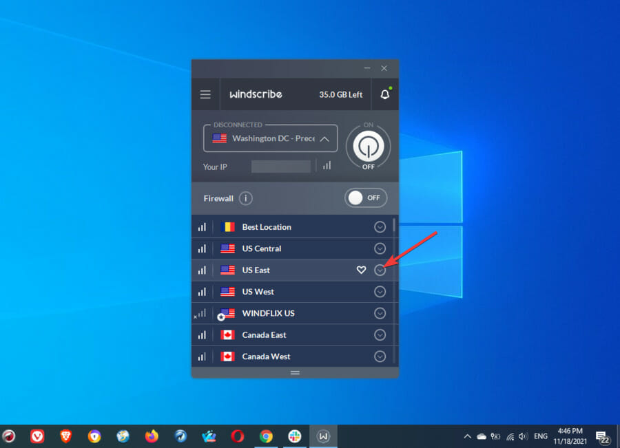 windscribe expand to us east