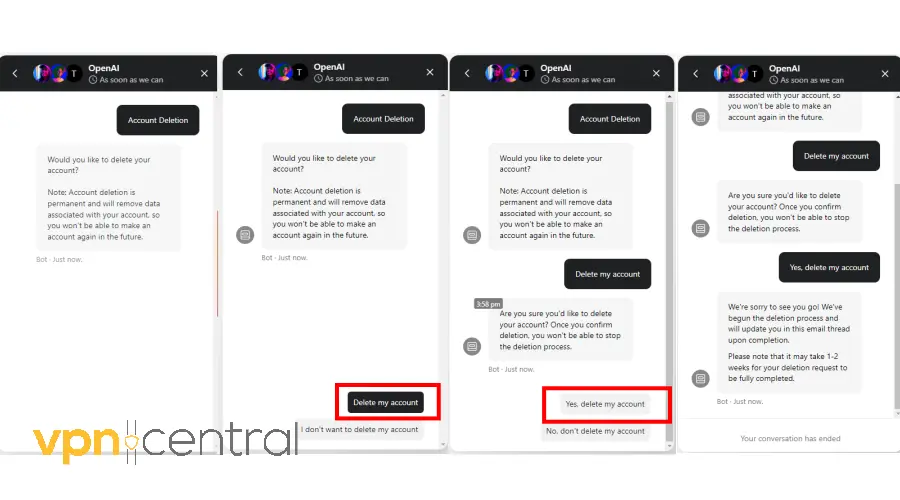 chatgpt account deletion