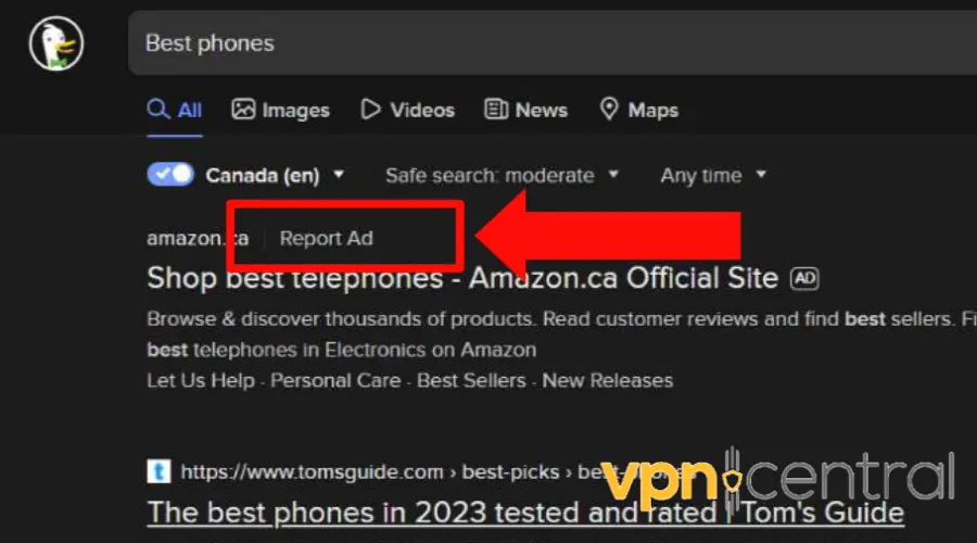 duckduckgo advertisments