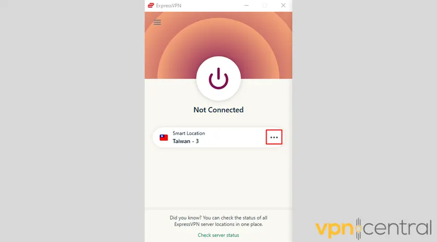 ExpressVPN app dashboard