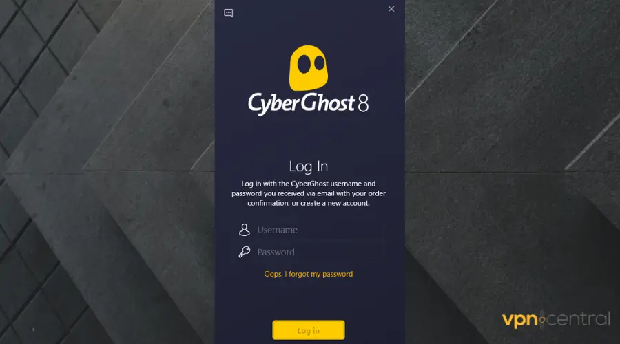 login cyberghost