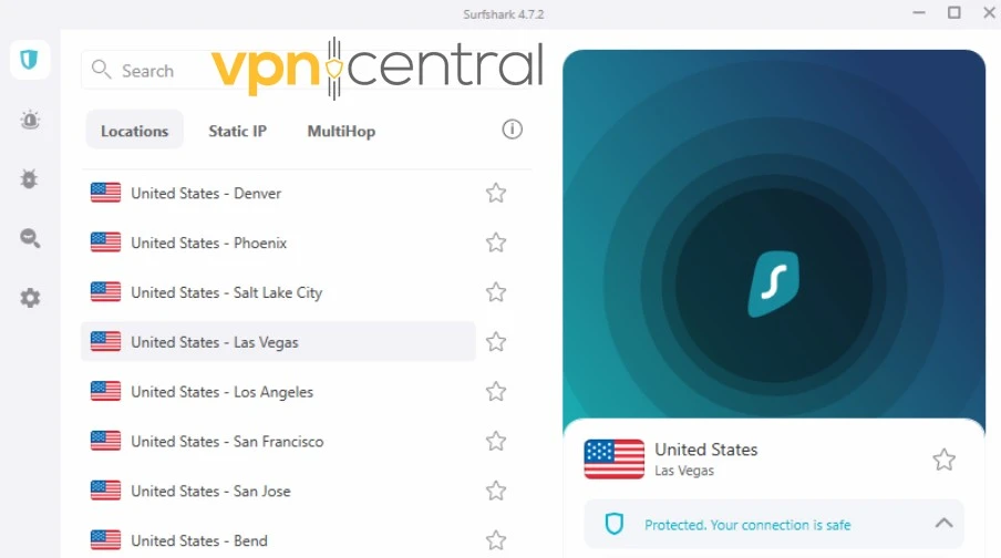 Surfshark Las Vegas server