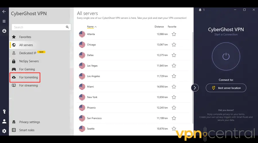 CyberGhost app interface