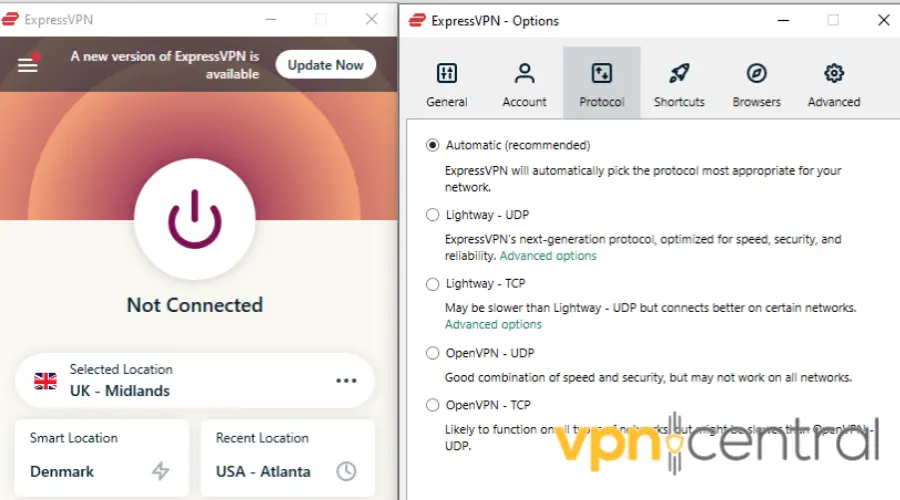 expressvpn protocols selection