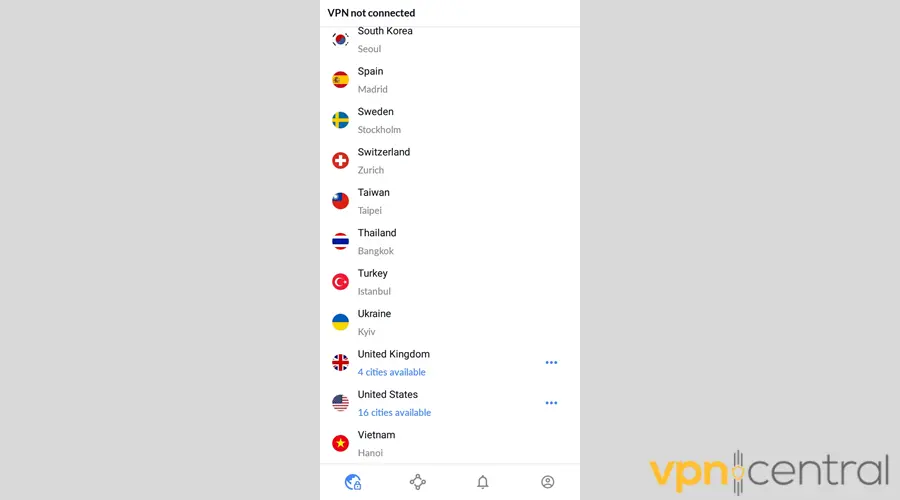 NordVPN server location options