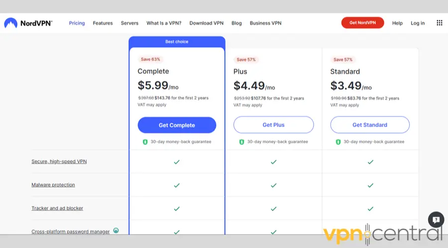 NordVPN pricing plans