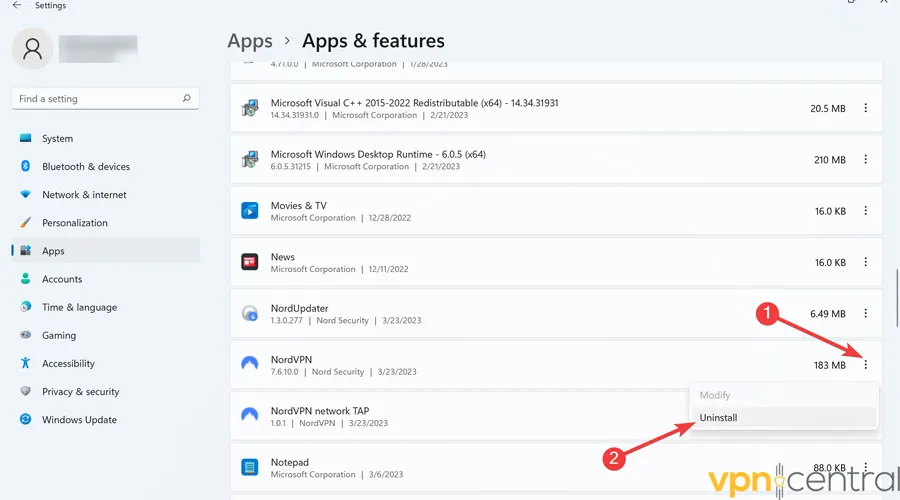 Uninstalling NordVPN