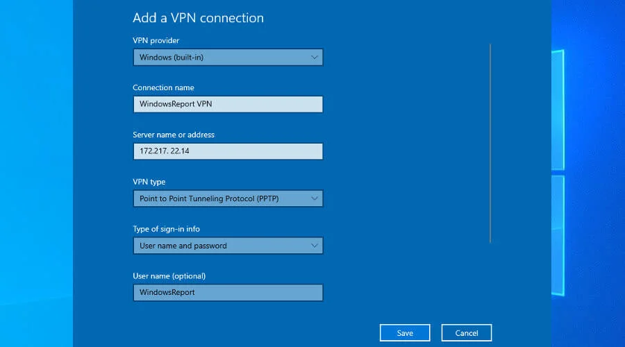 add a vpn on windows