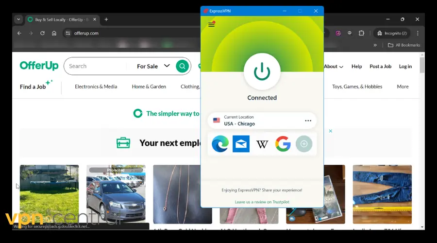 accessing offerup outside us with vpn