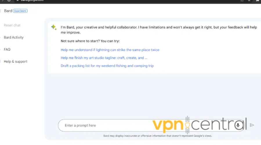 google bard chatbot interface