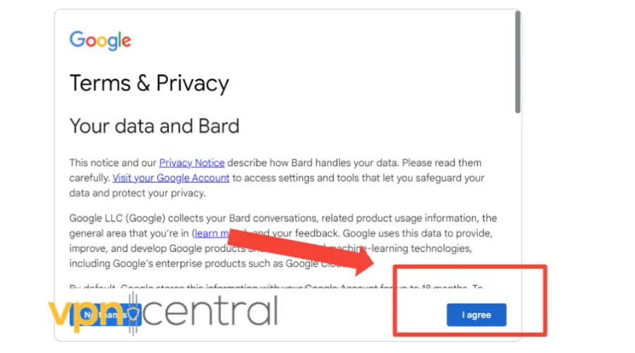 google bard terms of use