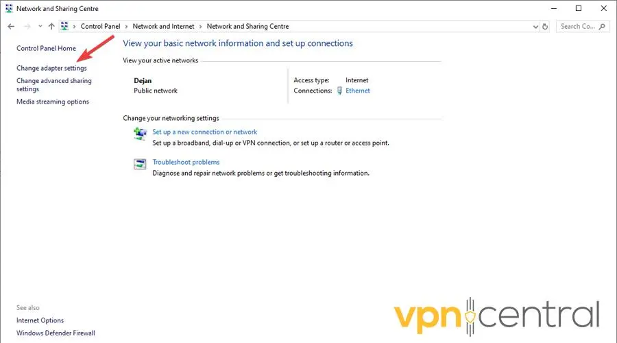 Change adapter settings