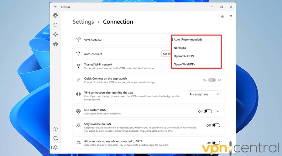 nordvpn change protocol