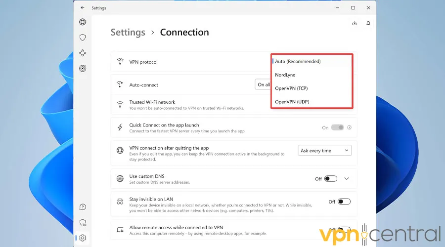 Changing NordVPN Protocols
